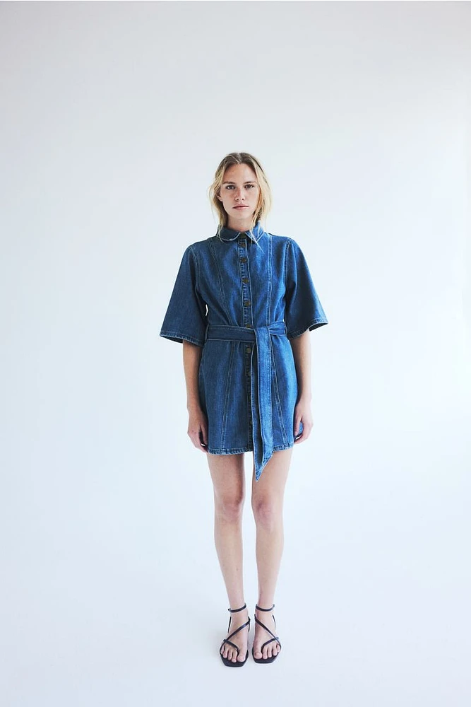 Tie-Belt Denim Dress