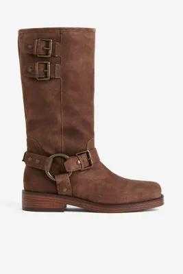 Bottes de style motard en cuir velours