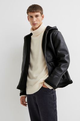 Faux Shearling-lined Hooded Jacket