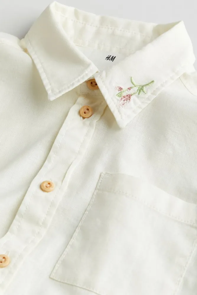 Embroidered-motif Linen-blend Shirt