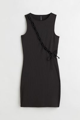 Ribbed Lacing-detail Dress