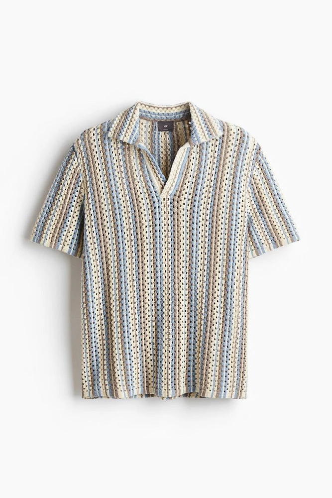 Loose Fit Pointelle-knit Polo Shirt