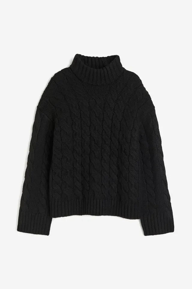 Black Cable-knit Turtleneck Sweater