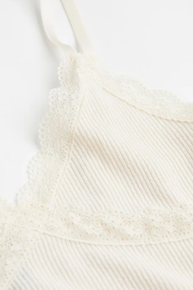H&M Lace-trimmed Ribbed Top