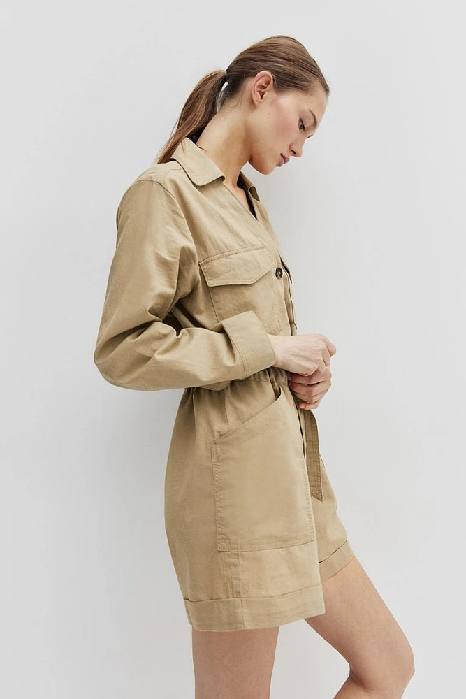 Linen-blend Cargo Romper