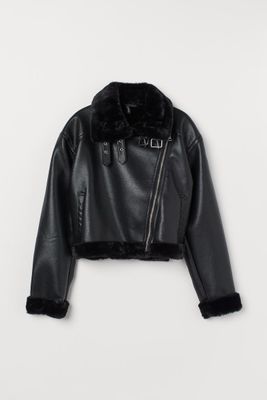 Faux Fur-detail Biker Jacket