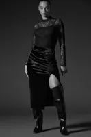 Crushed-velvet Midi Skirt