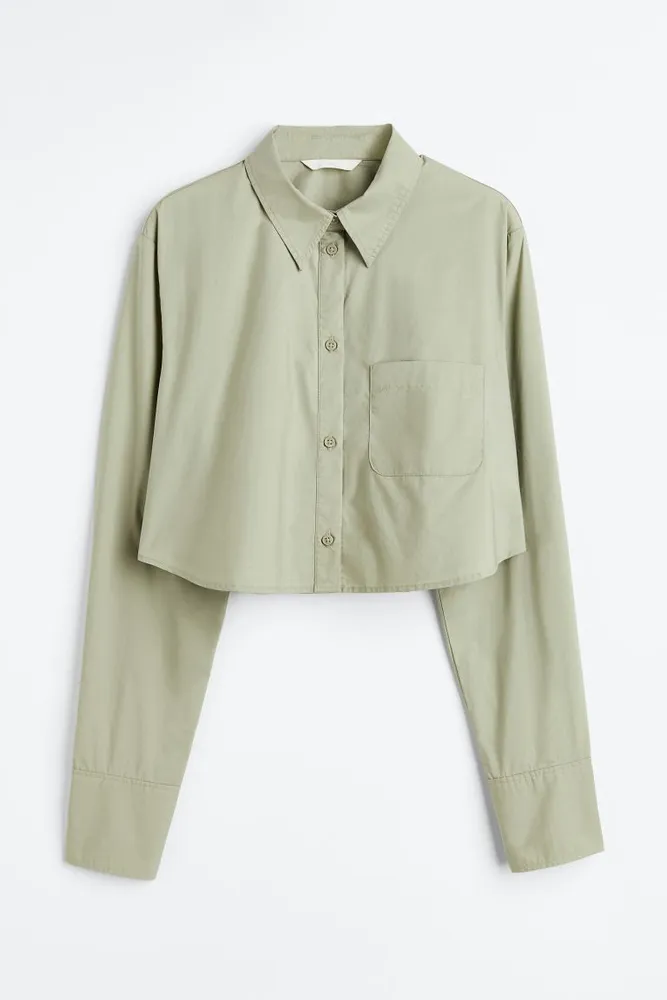 White Crop Shirt Cap Sleeve Collared Cotton Linen