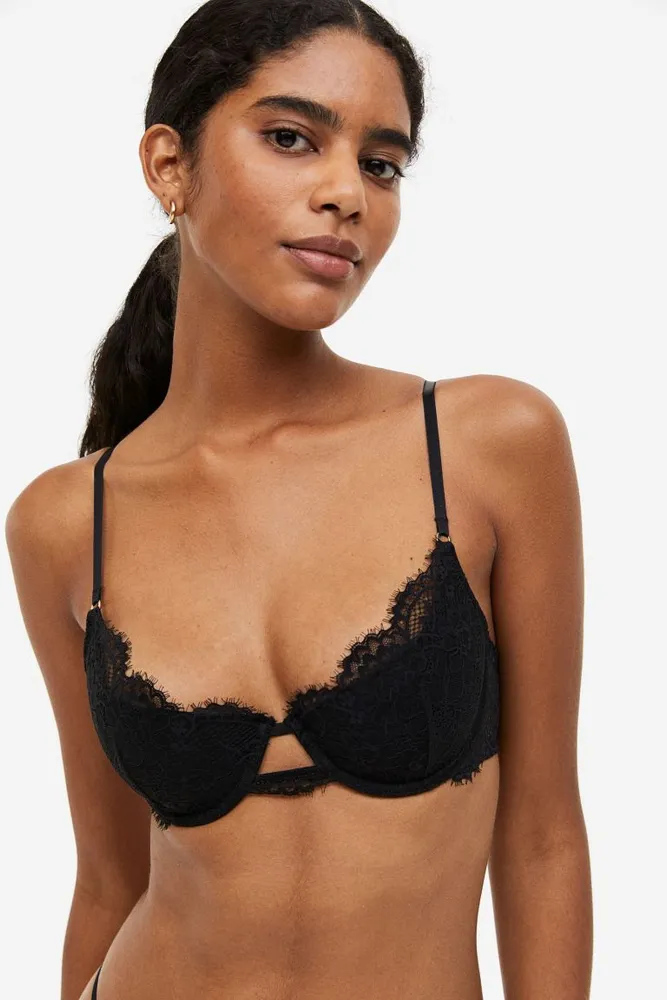 H M H & M - Padded Underwired Lace Bra - Black for Women