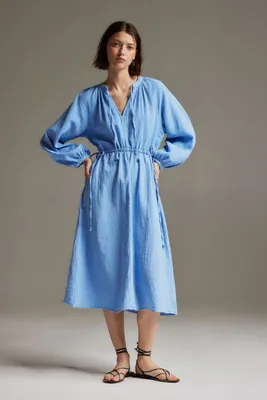 Robe en coton double tissage avec détails à nouer