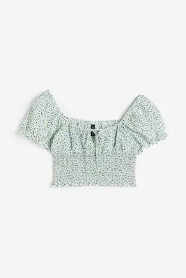 Puff-sleeved Smocked Blouse