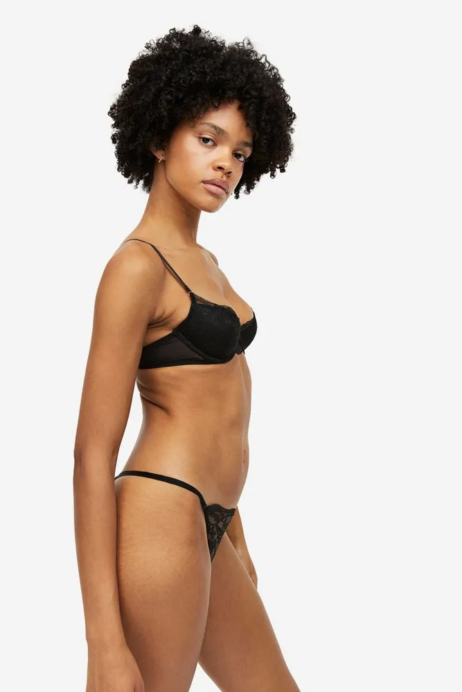 H & M - Padded underwired lace bra - Black, Compare