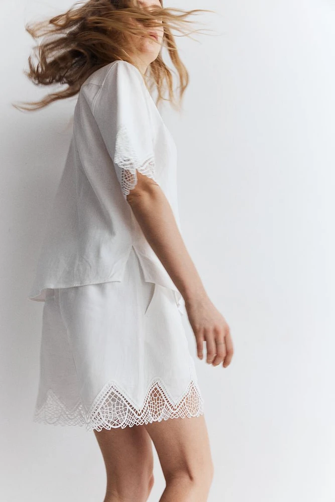 Lace-detail Linen-blend Shirt