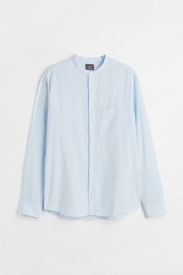 Regular Fit Linen-blend Henley Shirt