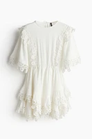 Crinkled Lace-trimmed Dress