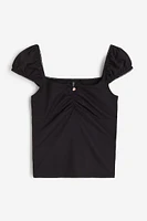 Picot-trimmed Puff-sleeved Top