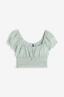 H&M+ Puff-sleeved Smocked Blouse