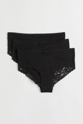 Soma Vanishing Edge Cotton Blend w/Lace Hipster Underwear, Black