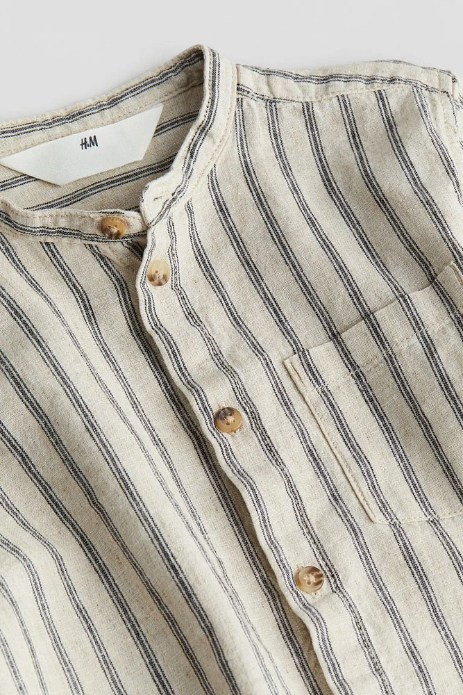 Linen-blend Band Collar Shirt
