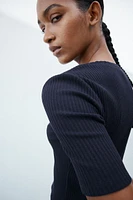 Ribbed Button-front Top