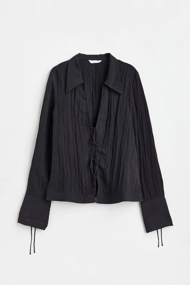 Crinkled Blouse with Tie Detail