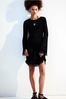 Fringe-trimmed Hole-knit Dress