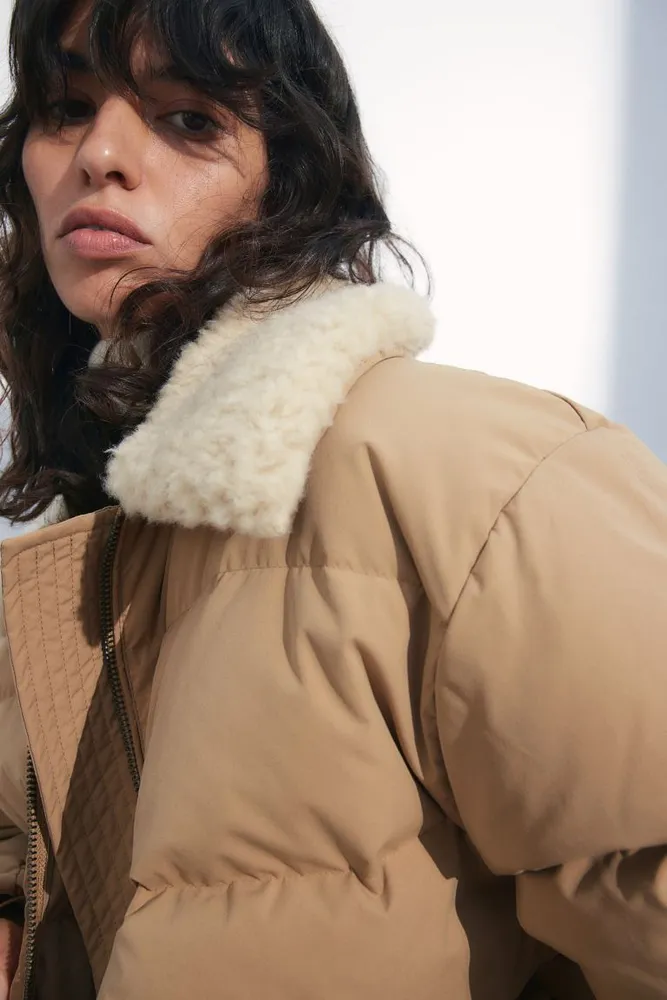 Down Puffer Jacket with Teddy Collar