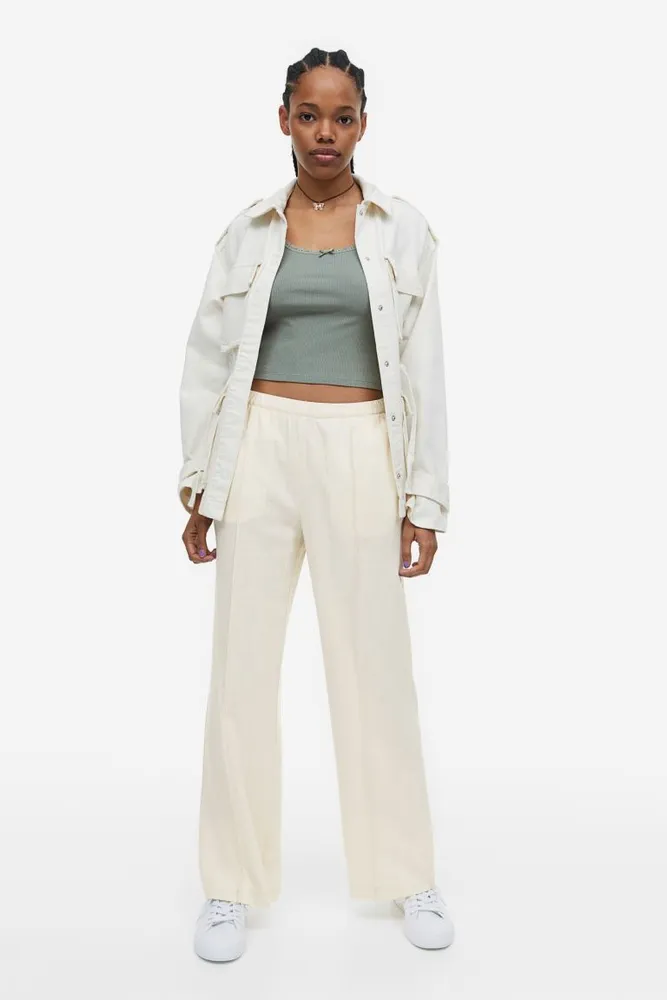 Regular Fit Linen-blend trousers - White/Pinstriped - Men | H&M IN