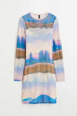 Long-sleeved Mesh Dress