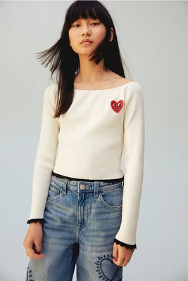 Rib-knit Off-the-shoulder Sweater