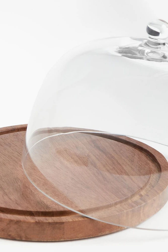 Small Glass Dome with Wooden Tray