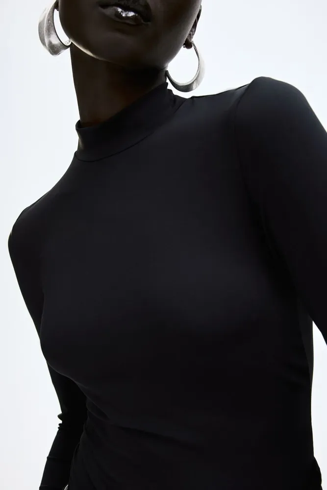 Mock Neck Ribbed Zip-Up Bodysuit