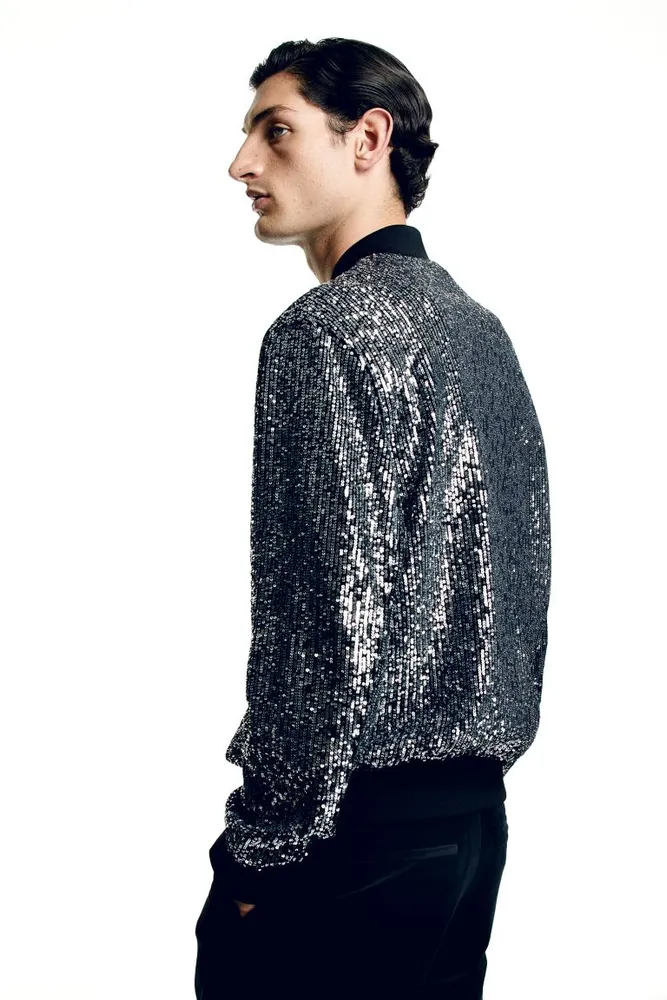 Regular Fit Sequined Bomber Jacket