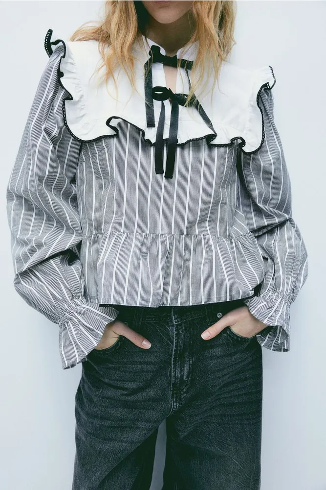 Tie-detail Ruffle-trimmed Blouse