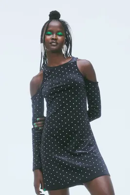Rhinestone-embellished Open-shoulder Dress