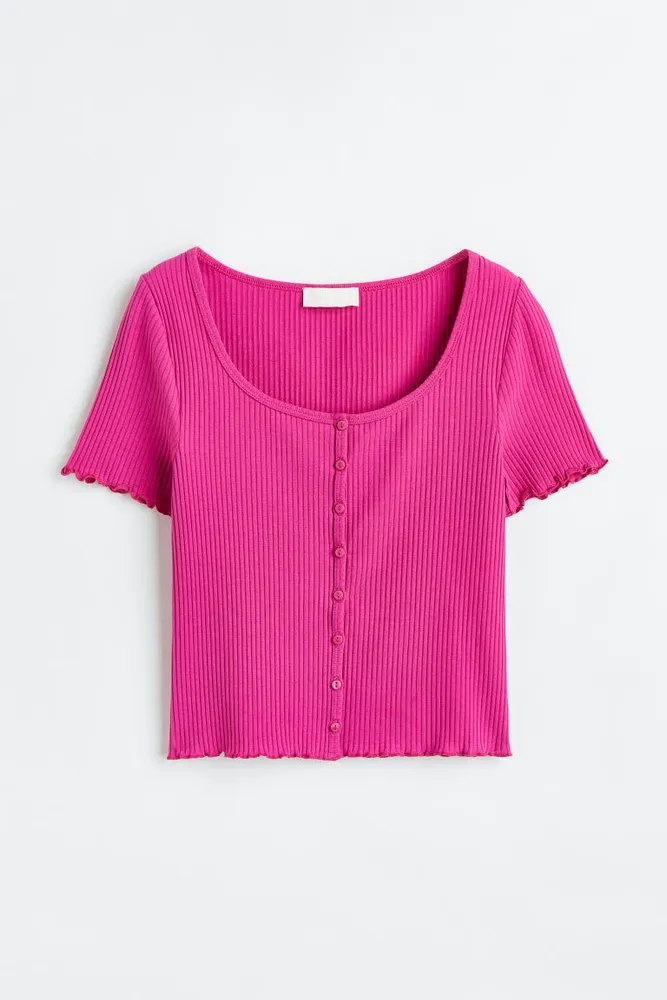 Button-Front Rib-Knit Top