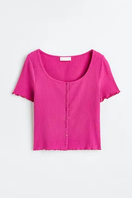 Button-front Ribbed Top