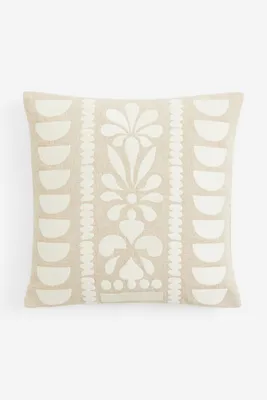 Embroidered Linen-blend Cushion Cover