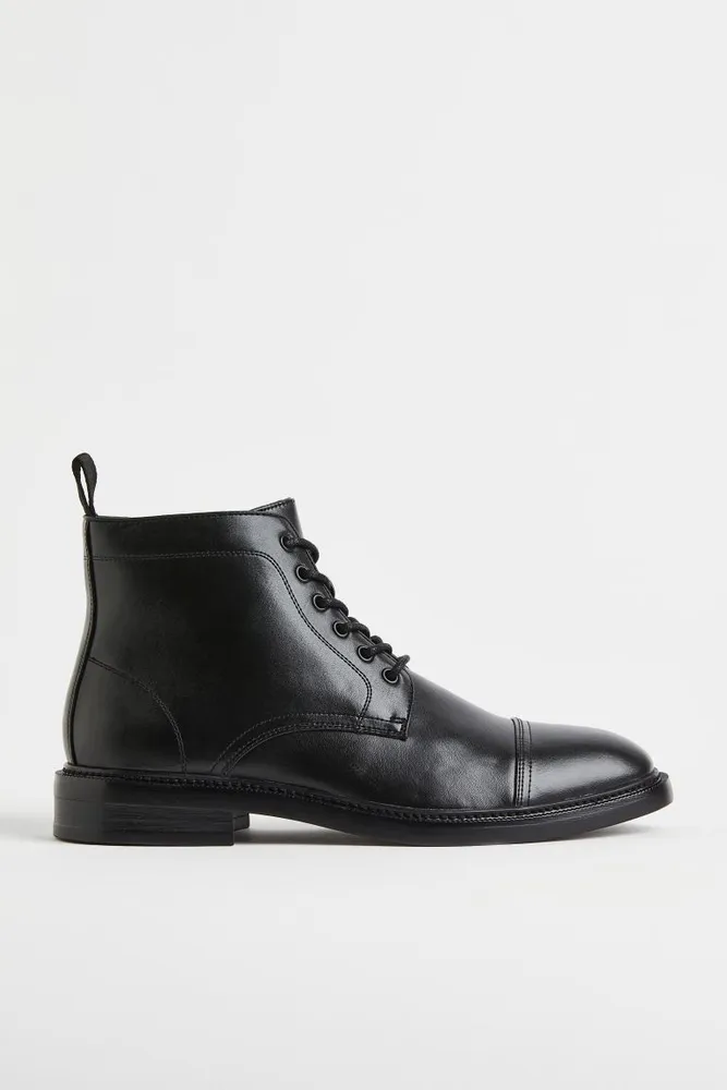 Nautica Faylene Black Faux Leather Cap Toe Lace Up Boots Women's