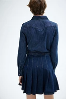 Pleated Denim Skirt