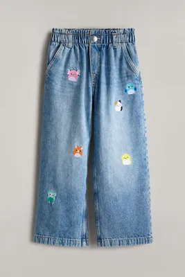 Embroidered-motif Wide Leg Jeans
