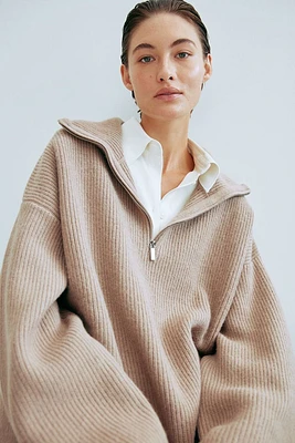 Rib-knit Half-zip Sweater