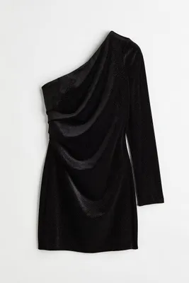 Glittery Velour One-shoulder Dress