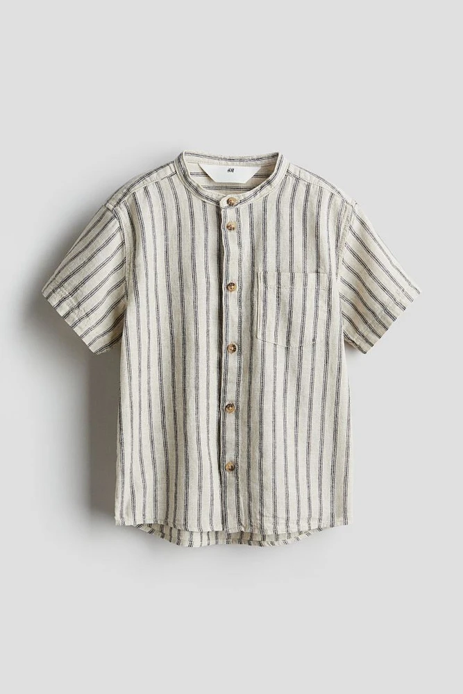 Linen-blend Band Collar Shirt