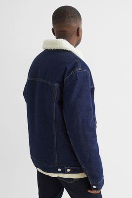 Lined Faux Shearling-collared Denim Jacket