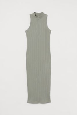 Ribbed Stand-up Collar Dress