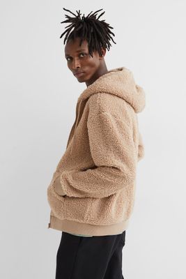 Relaxed Fit Faux Shearling Hooded Jacket