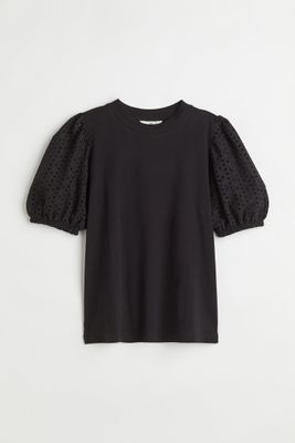 Embroidered-sleeve T-shirt