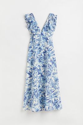 Linen-blend Flounced Dress