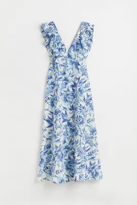 Linen-blend Flounced Dress